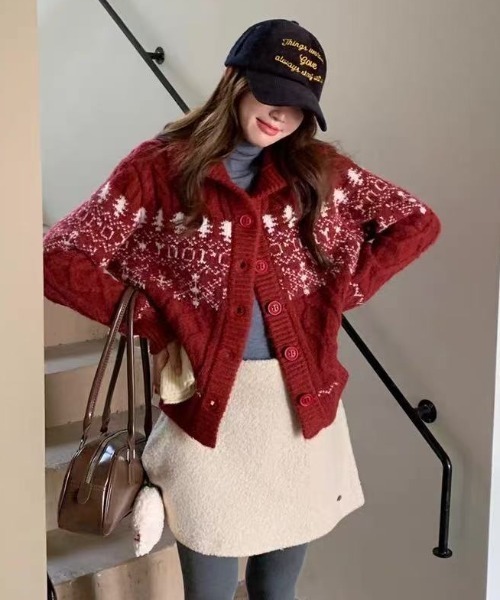 レッド ヴァレンティノ　アンゴラ、カシミヤ混　花柄　ドット　ニット　カーディガン レッド ヴァレンティノ アンゴラ、カシミヤ混 花柄 ドット ニット