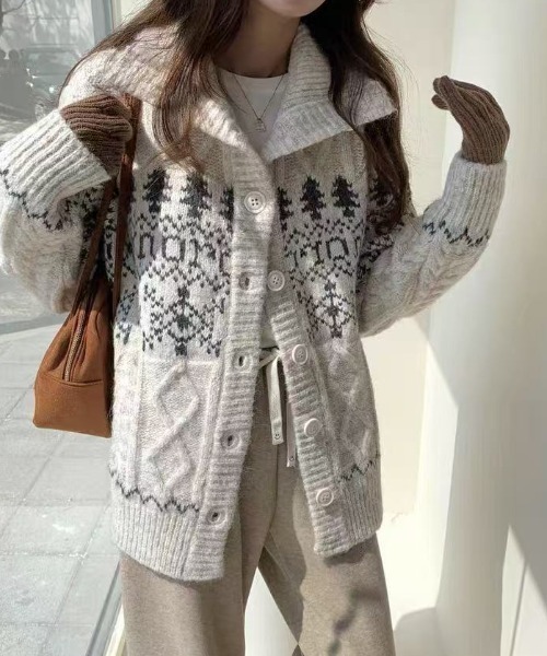 MONCLER グレー ノルディック柄 カーディガン ノルディック柄ニットカーディガン』（カーディガン/ボレロ）｜n