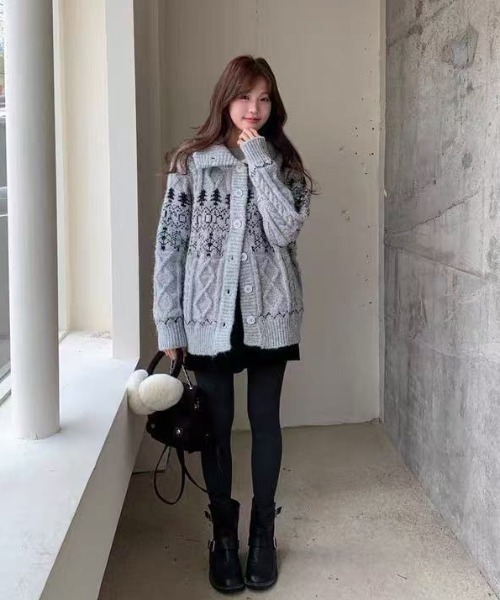 セール】25aw/ノルディック柄ハイネックニットカーディガン