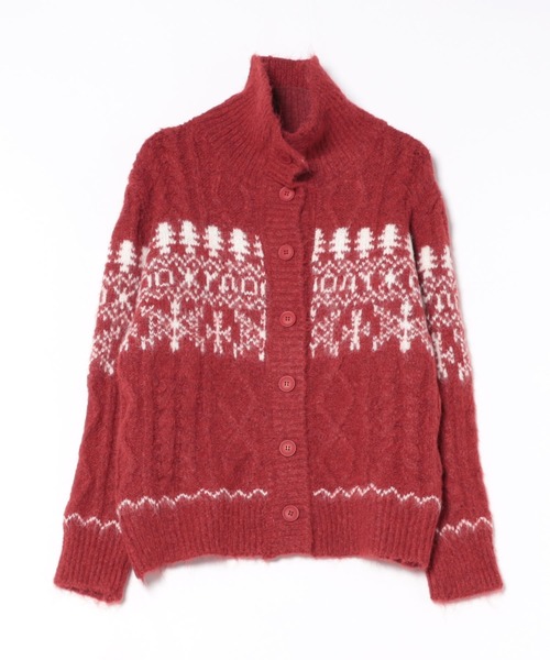 セール】25aw/ノルディック柄ハイネックニットカーディガン