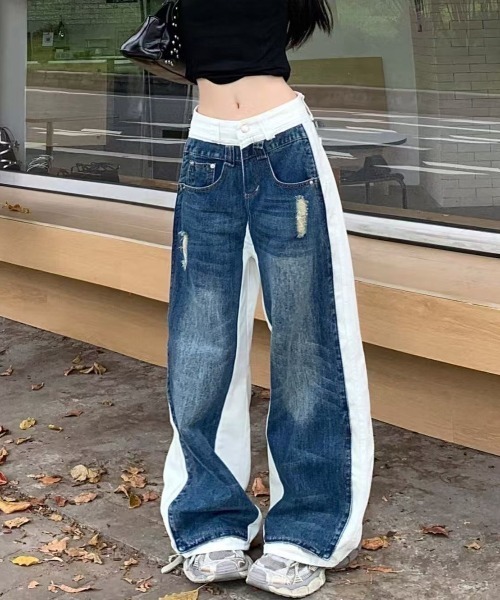 セール】バイカラーデニムワイドパンツ（カーゴパンツ）｜FreeZone