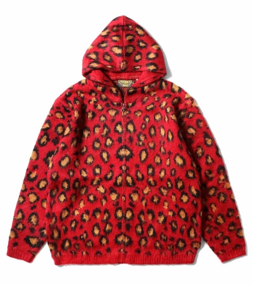 2019年モデル 撥水 ダブルジップ パーカー レッド レオパード柄 サイズ6 REGIEVO（レジエボ） 総柄転写ドロップショルダーパーカー