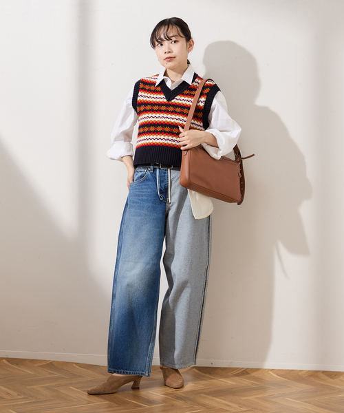 INSCRIRE /アンスクリア】Fairisle Tight Fit V Neck Vest：ベスト