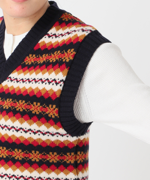 INSCRIRE /アンスクリア】Fairisle Tight Fit V Neck Vest：ベスト