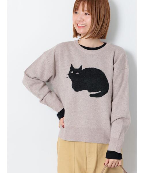 Lugnoncure（ルノンキュール）の「猫モチーフジャカードニット（ニット/セーター・レディース・ベージュ/ブラック/オフホワイト・F）」の3枚目の写真