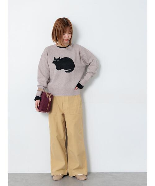 Lugnoncure（ルノンキュール）の「猫モチーフジャカードニット（ニット/セーター・レディース・ベージュ/ブラック/オフホワイト・F）」の4枚目の写真
