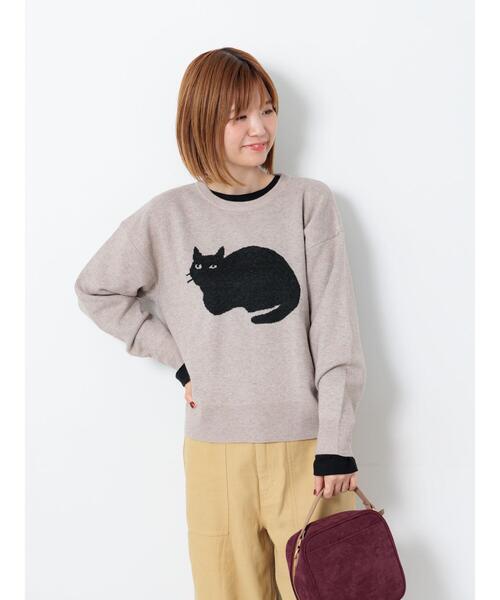 Lugnoncure（ルノンキュール）の「猫モチーフジャカードニット（ニット/セーター・レディース・ベージュ/ブラック/オフホワイト・F）」の6枚目の写真
