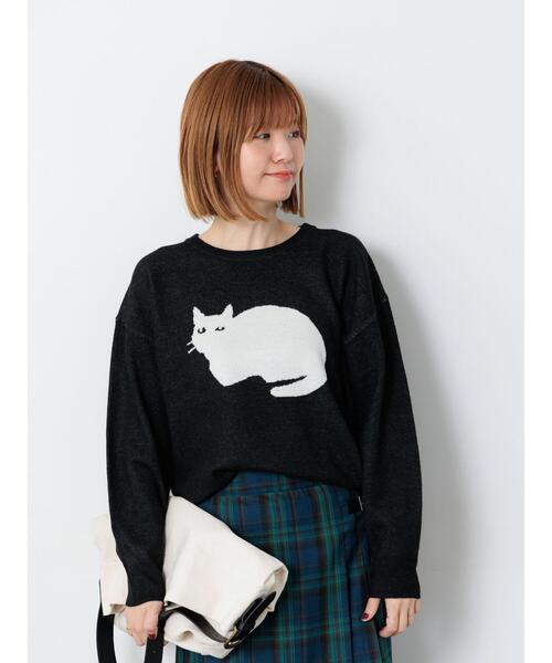 Lugnoncure（ルノンキュール）の「猫モチーフジャカードニット（ニット/セーター・レディース・ベージュ/ブラック/オフホワイト・F）」の12枚目の写真