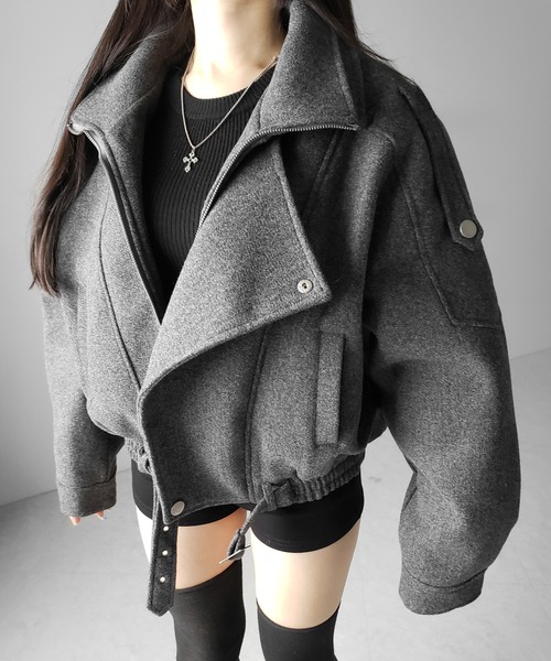 me+em select ウールライクベルテッドオーバーコート グレー me+em select（ミームセレクト）の「【2color 】ウールライク
