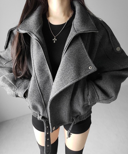 me+em select ウールライクベルテッドオーバーコート グレー me+em select（ミームセレクト）の「【2color 】ウールライク