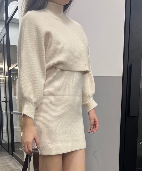 Nu(ニュー)の「【Nu】2WAYレイヤードショート丈ニットワンピース(ワンピース・レディース・ホワイト/ブラック・MEDIUM)」の1枚目の写真