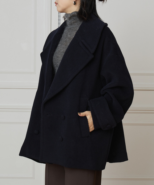 IENA LA BOUCLE パイルウールヘリンボンPコート（ピーコート）｜IENA