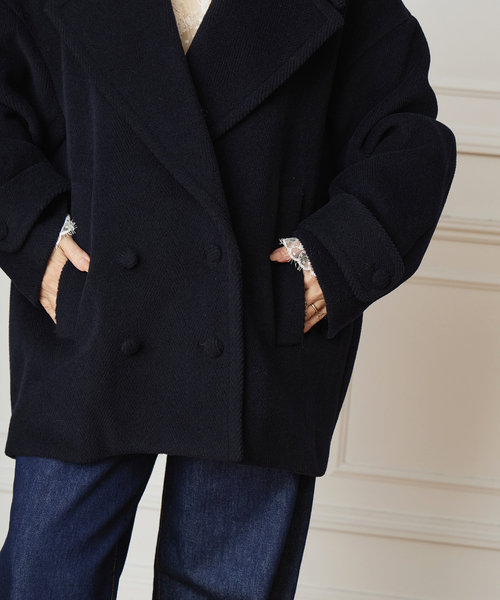 IENA LA BOUCLE(イエナラブークル)の「IENA LA BOUCLE パイルウールヘリンボンPコート(ピーコート・レディース・ネイビー・FREE)」の18枚目の写真