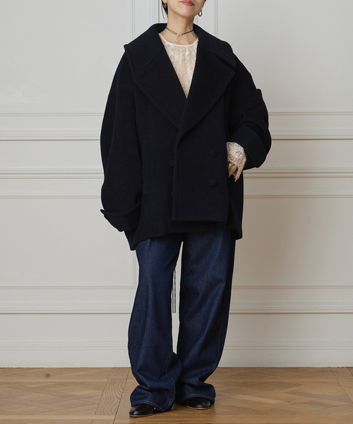 IENA LA BOUCLE(イエナラブークル)の「IENA LA BOUCLE パイルウールヘリンボンPコート(ピーコート・レディース・ネイビー・FREE)」の19枚目の写真