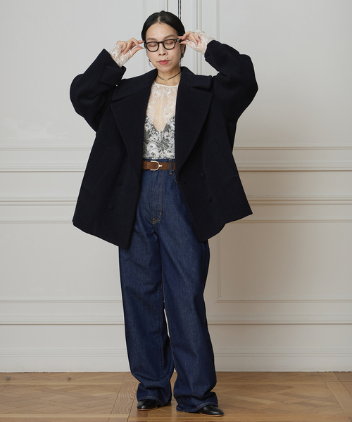 IENA LA BOUCLE(イエナラブークル)の「IENA LA BOUCLE パイルウールヘリンボンPコート(ピーコート・レディース・ネイビー・FREE)」の20枚目の写真