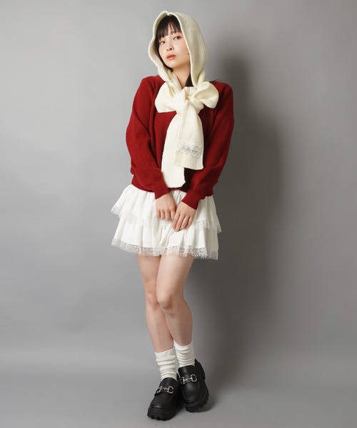 SPINNS(スピンズ)の「フード付きで即あざと可愛い♪2WAYリボンマフラー(マフラー・レディース・グレー/ホワイト・ONESIZE)」の18枚目の写真