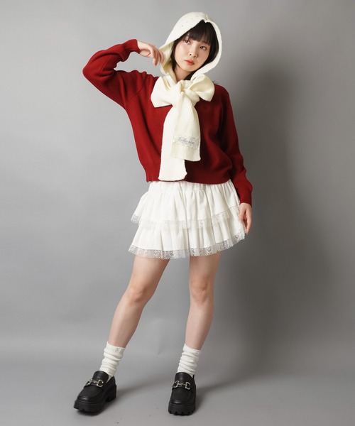 SPINNS(スピンズ)の「フード付きで即あざと可愛い♪2WAYリボンマフラー(マフラー・レディース・グレー/ホワイト・ONESIZE)」の19枚目の写真