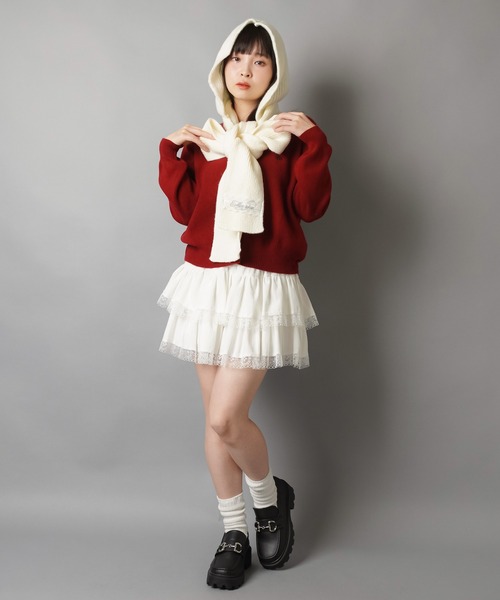 SPINNS(スピンズ)の「フード付きで即あざと可愛い♪2WAYリボンマフラー(マフラー・レディース・グレー/ホワイト・ONESIZE)」の20枚目の写真