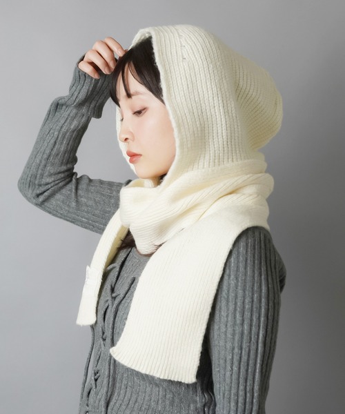 SPINNS(スピンズ)の「フード付きで即あざと可愛い♪2WAYリボンマフラー(マフラー・レディース・グレー/ホワイト・ONESIZE)」の14枚目の写真