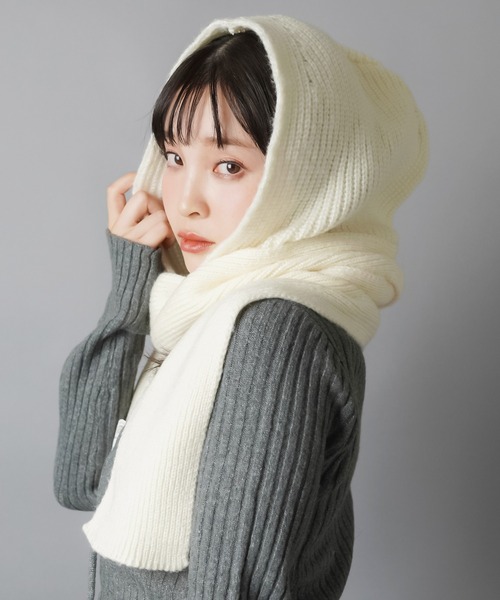 SPINNS(スピンズ)の「フード付きで即あざと可愛い♪2WAYリボンマフラー(マフラー・レディース・グレー/ホワイト・ONESIZE)」の13枚目の写真