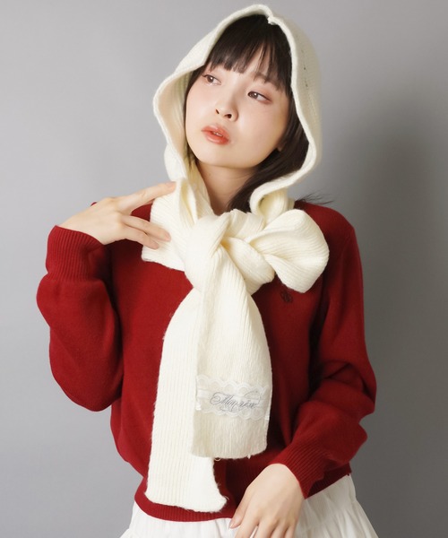 SPINNS(スピンズ)の「フード付きで即あざと可愛い♪2WAYリボンマフラー(マフラー・レディース・グレー/ホワイト・ONESIZE)」の6枚目の写真