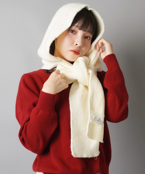 SPINNS(スピンズ)の「フード付きで即あざと可愛い♪2WAYリボンマフラー(マフラー・レディース・グレー/ホワイト・ONESIZE)」の7枚目の写真