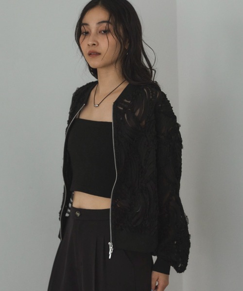 Doux archives（ドゥアルシーヴ）の「【ZOZO限定】チュールレースブルゾン（ブルゾン・レディース・ブラック/アイボリー/オフホワイト・FREE）」の20枚目の写真