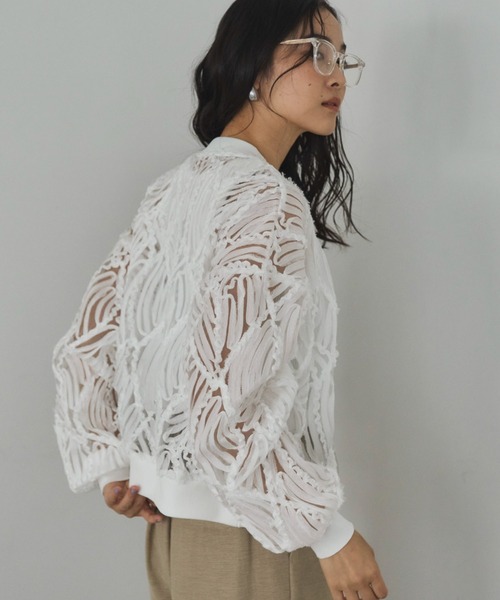 Doux archives（ドゥアルシーヴ）の「【ZOZO限定】チュールレースブルゾン（ブルゾン・レディース・ブラック/アイボリー/オフホワイト・FREE）」の4枚目の写真