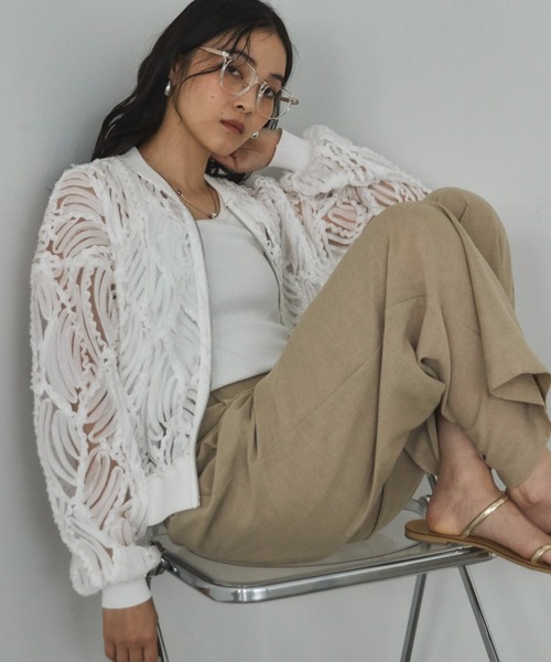 Doux archives（ドゥアルシーヴ）の「【ZOZO限定】チュールレースブルゾン（ブルゾン・レディース・ブラック/アイボリー/オフホワイト・FREE）」の7枚目の写真