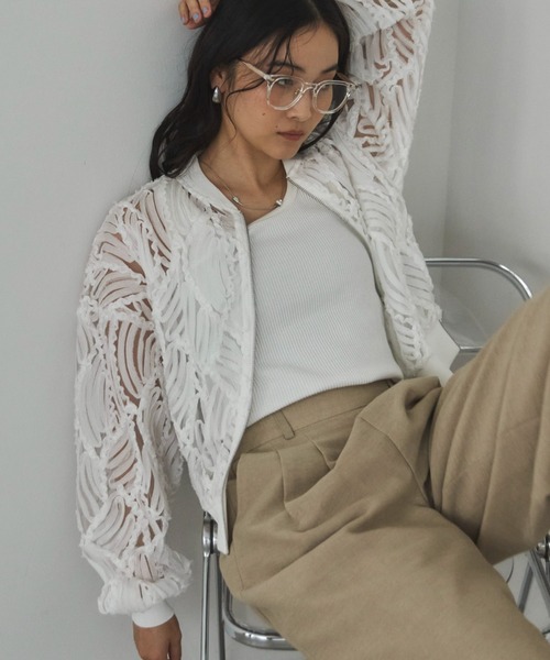 Doux archives（ドゥアルシーヴ）の「【ZOZO限定】チュールレースブルゾン（ブルゾン・レディース・ブラック/アイボリー/オフホワイト・FREE）」の8枚目の写真