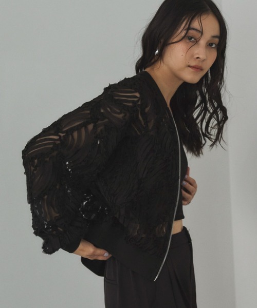 Doux archives（ドゥアルシーヴ）の「【ZOZO限定】チュールレースブルゾン（ブルゾン・レディース・ブラック/アイボリー/オフホワイト・FREE）」の12枚目の写真