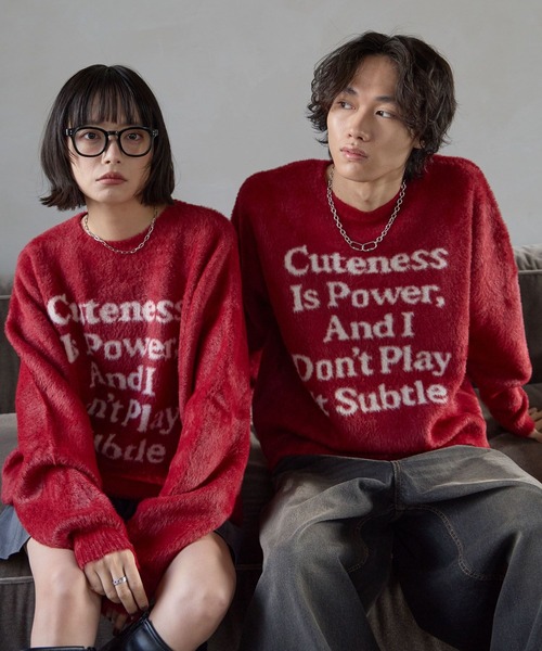 PBLIM（ページボーイリム）の「《UNISEX》メッセージシャギーニット（ニット/セーター・レディース・グレー/オフホワイト/ブルー/レッド・FREE）」の4枚目の写真