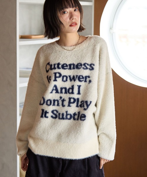 PBLIM（ページボーイリム）の「《UNISEX》メッセージシャギーニット（ニット/セーター・レディース・グレー/オフホワイト/ブルー/レッド・FREE）」の2枚目の写真