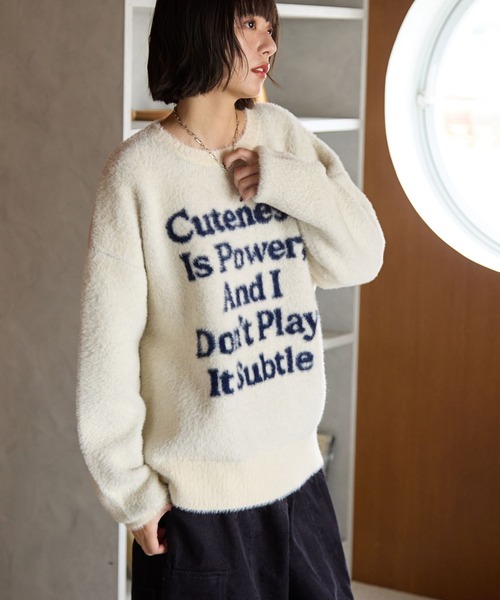 PBLIM（ページボーイリム）の「《UNISEX》メッセージシャギーニット（ニット/セーター・レディース・グレー/オフホワイト/ブルー/レッド・FREE）」の12枚目の写真