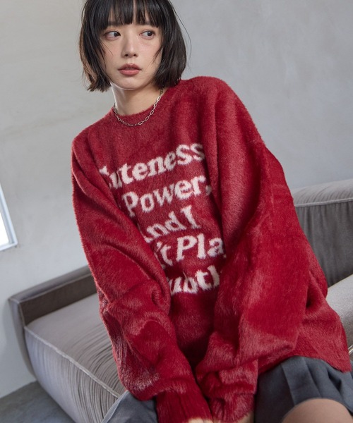 PBLIM（ページボーイリム）の「《UNISEX》メッセージシャギーニット（ニット/セーター・レディース・グレー/オフホワイト/ブルー/レッド・FREE）」の13枚目の写真