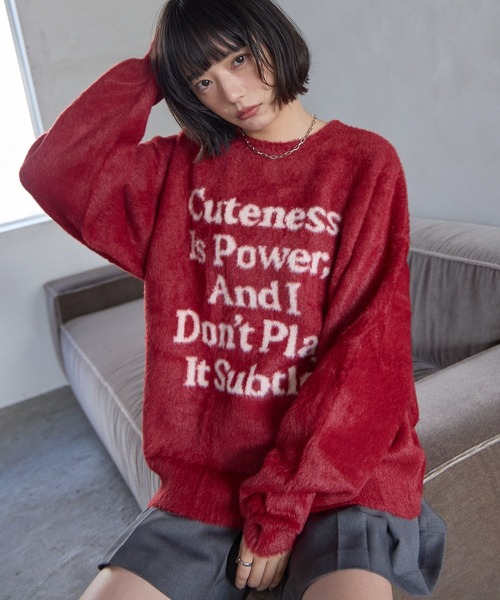 PBLIM（ページボーイリム）の「《UNISEX》メッセージシャギーニット（ニット/セーター・レディース・グレー/オフホワイト/ブルー/レッド・FREE）」の14枚目の写真