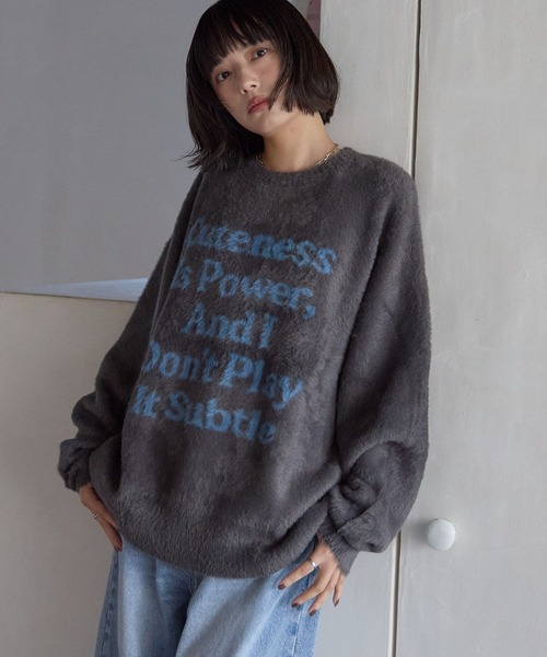PBLIM（ページボーイリム）の「《UNISEX》メッセージシャギーニット（ニット/セーター・レディース・グレー/オフホワイト/ブルー/レッド・FREE）」の6枚目の写真