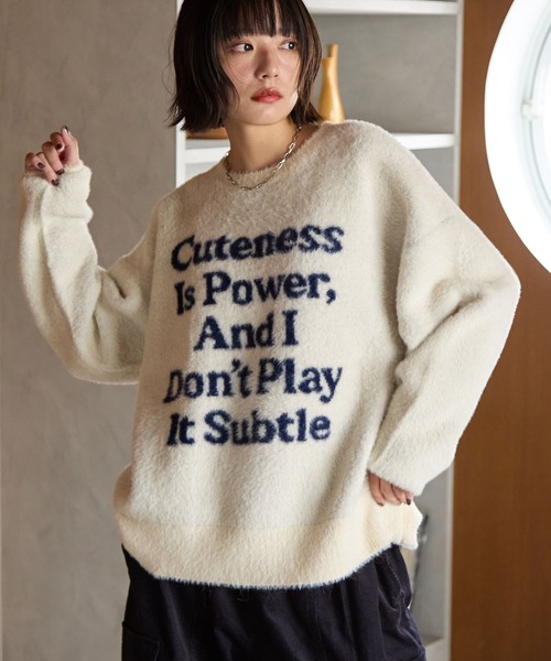 PBLIM（ページボーイリム）の「《UNISEX》メッセージシャギーニット（ニット/セーター・レディース・グレー/オフホワイト/ブルー/レッド・FREE）」の19枚目の写真