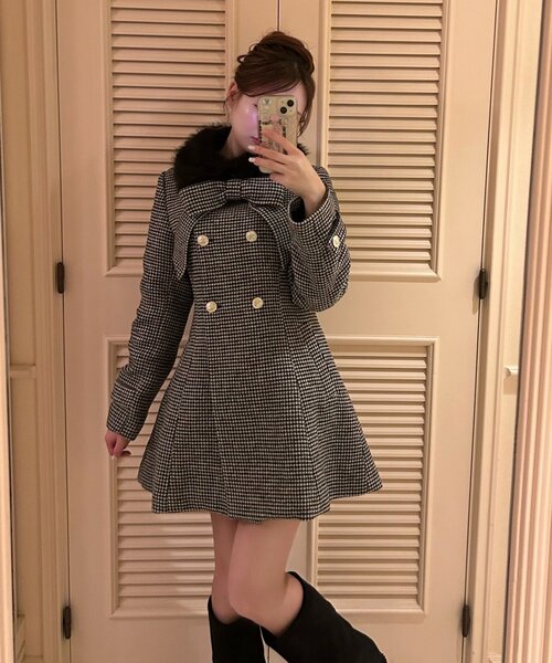 OLIVE des OLIVE（オリーブデオリーブ）の「【インフルエンサー企画】Keru マルチwayリボンミドルコート（ステンカラーコート・レディース・アイボリー/ブラック/ブラック系その他・FREE）」の3枚目の写真