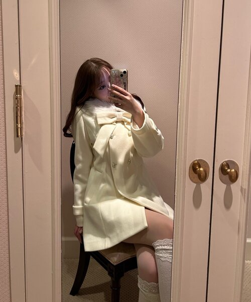 OLIVE des OLIVE（オリーブデオリーブ）の「【インフルエンサー企画】Keru マルチwayリボンミドルコート（ステンカラーコート・レディース・アイボリー/ブラック/ブラック系その他・FREE）」の10枚目の写真