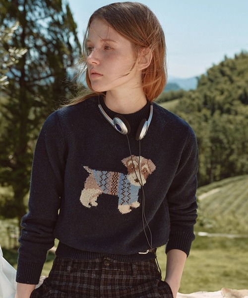 Fano Studios（ファノ ストゥディオズ）の「ドッグジャガード ウールニットトップス FQ25S276【Fano Studios】【2025AW】（ニット/セーター・レディース・ネイビー・L/M/S）」の2枚目の写真