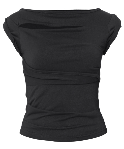 FLAREUP（フレアアップ）の「アシンメトリードレープロールアップTシャツ（FL-165_ブラック）（Tシャツ/カットソー・レディース・ブラック・OS）」の11枚目の写真