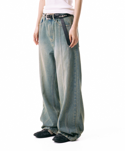 IUGAMAKARAS(イウガマカラス)の「Ribbon Denim Pants (Sand Blue)(デニムパンツ・レディース・その他・1/2)」の3枚目の写真
