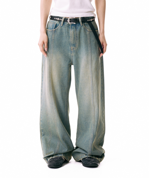 IUGAMAKARAS(イウガマカラス)の「Ribbon Denim Pants (Sand Blue)(デニムパンツ・レディース・その他・1/2)」の4枚目の写真