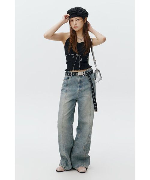 IUGAMAKARAS(イウガマカラス)の「Ribbon Denim Pants (Sand Blue)(デニムパンツ・レディース・その他・1/2)」の12枚目の写真