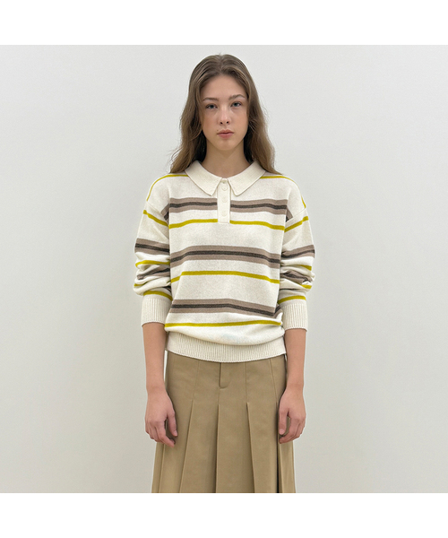 Sinoon Striped Polo Knit (Ivory)