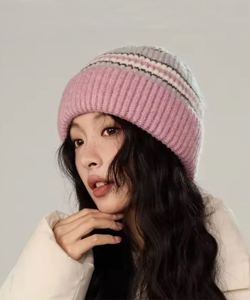 ammy. / エイミードット 】 マルチカラー ボーダー ニットビーニー