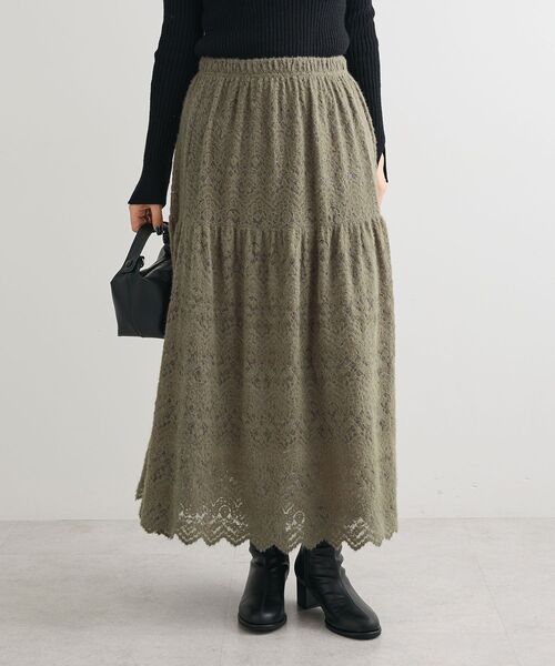 Green Parks(グリーンパークス)の「起毛レースティアードスカート(スカート・レディース・ブラック/グレイッシュベージュ/オフホワイト・FREE)」の18枚目の写真