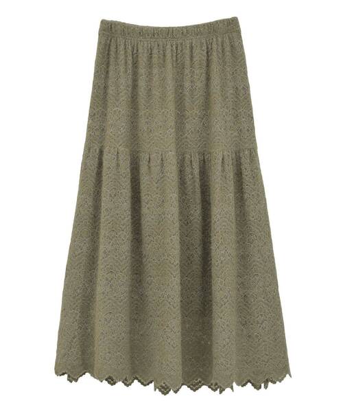 Green Parks(グリーンパークス)の「起毛レースティアードスカート(スカート・レディース・ブラック/グレイッシュベージュ/オフホワイト・FREE)」の4枚目の写真