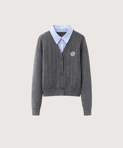 LA POMME petit(ラポミ・プチ)の「Preppy Fake Two Jeresy Cardigan(カーディガン/ボレロ・レディース・ネイビー/グレー・FREE)」の1枚目の写真